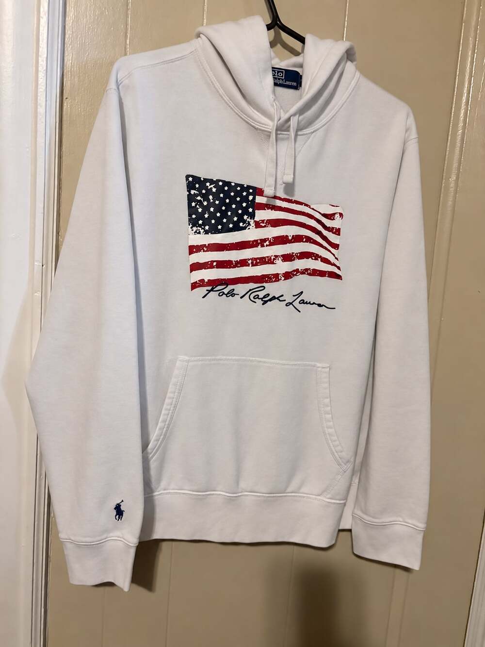 Polo Ralph Lauren American Flag Hoodie Size M White